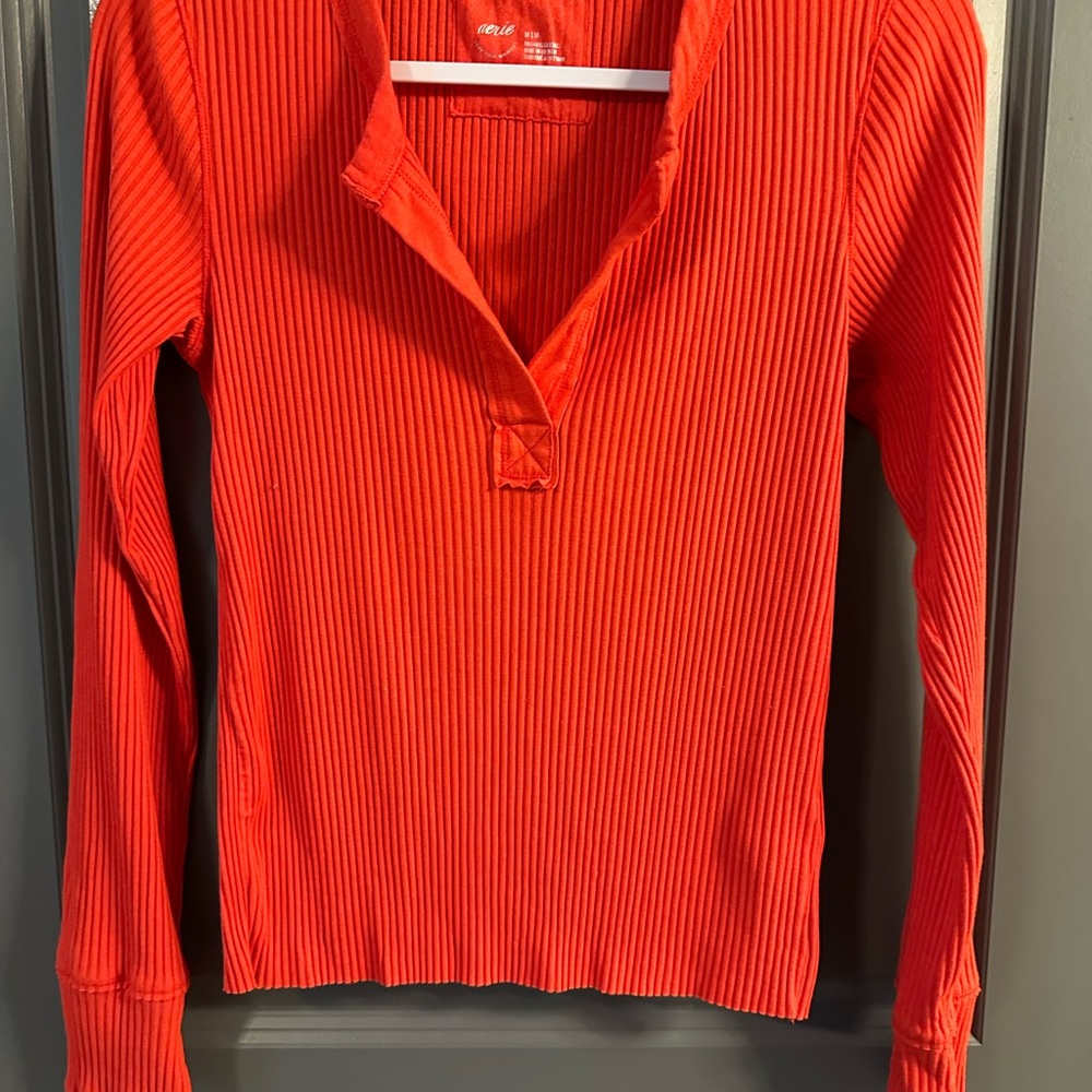 Aerie Red Ribbed Long Sleeve Top